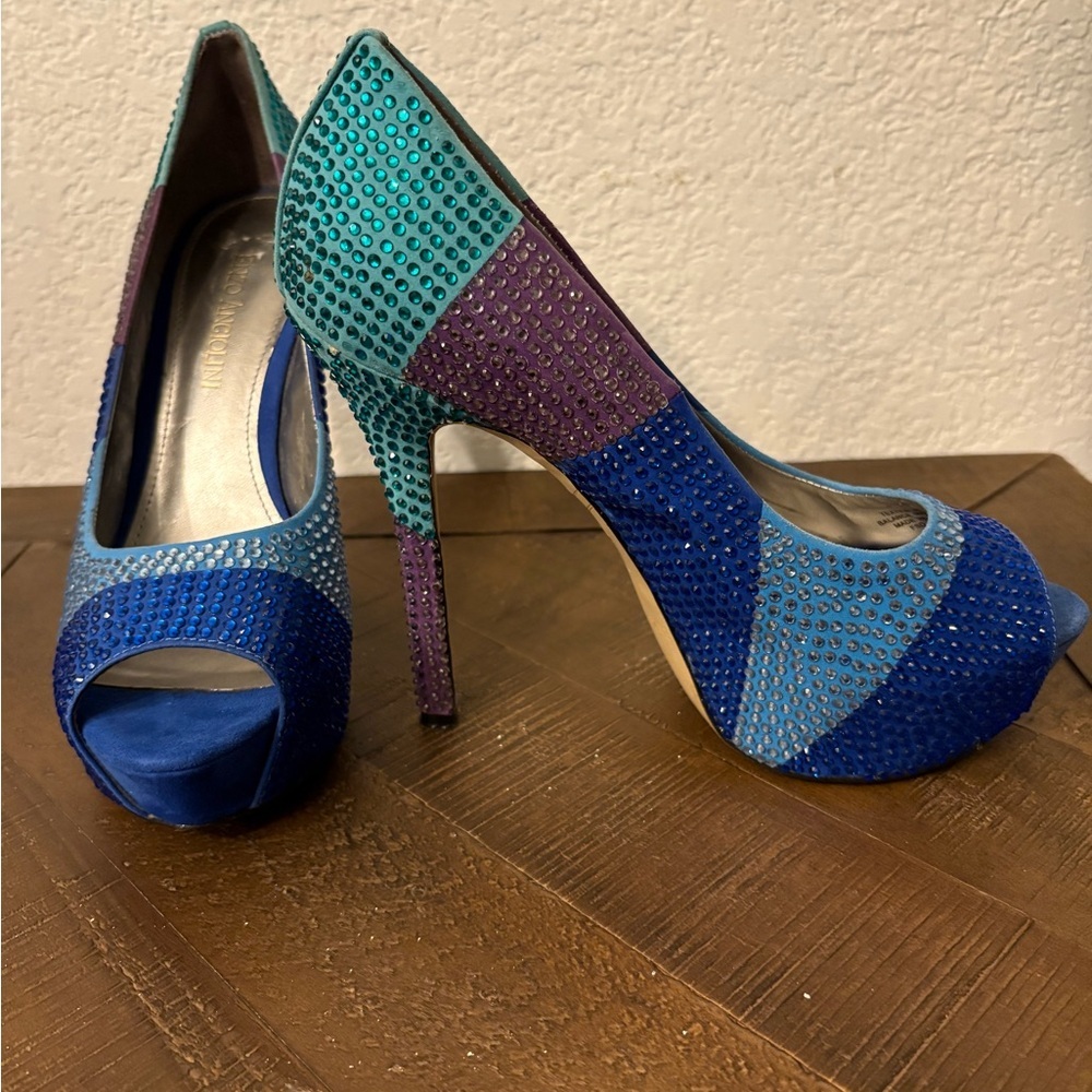 Enzo Angiolini Blue and Purple Peep-Toe Heels - Picture 3 of 7